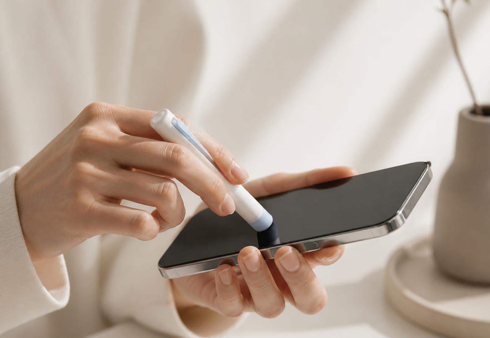 Nettoyage d'un écran de smartphone avec un outil ClairDesk